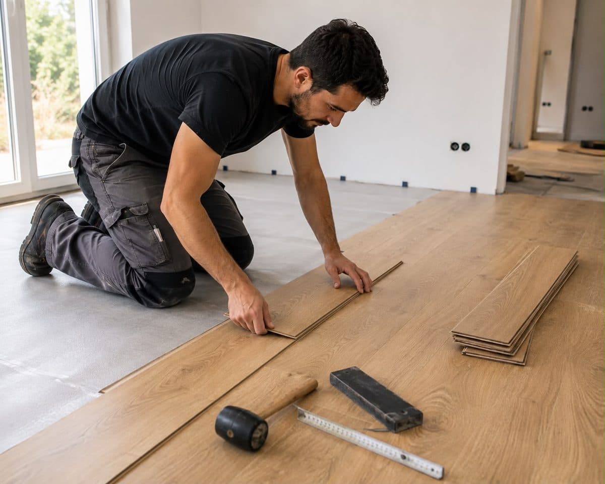 Verlegen eines Laminatbodens in einer leeren Wohnung